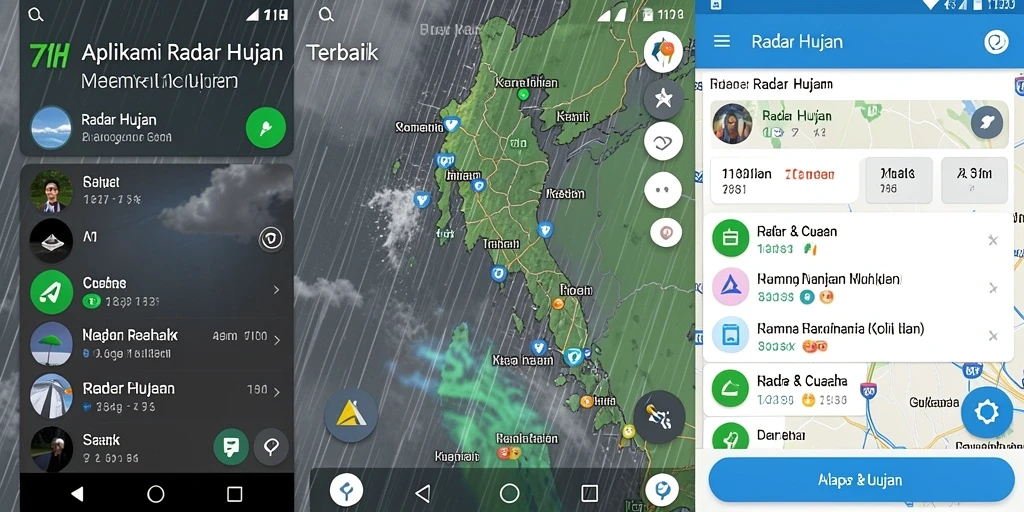 Antarmuka aplikasi Radar Hujan 71H menampilkan peta cuaca interaktif dan informasi hujan.