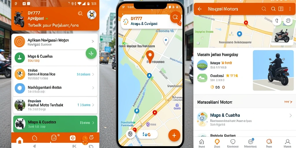 Tampilan antarmuka aplikasi Navigasi Motor DY777 yang modern dan intuitif.